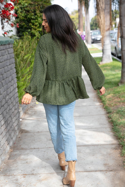 Moss Green Leopard Wool Dobby Woven Knit Top