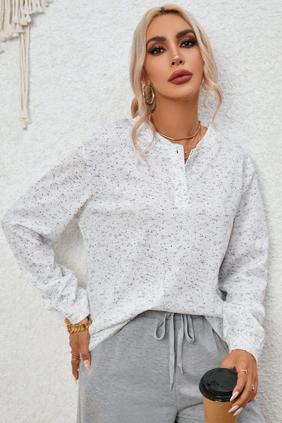 Gray Slouchy Heather Rib Knit Long Sleeve Henley