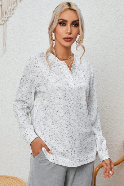 Gray Slouchy Heather Rib Knit Long Sleeve Henley