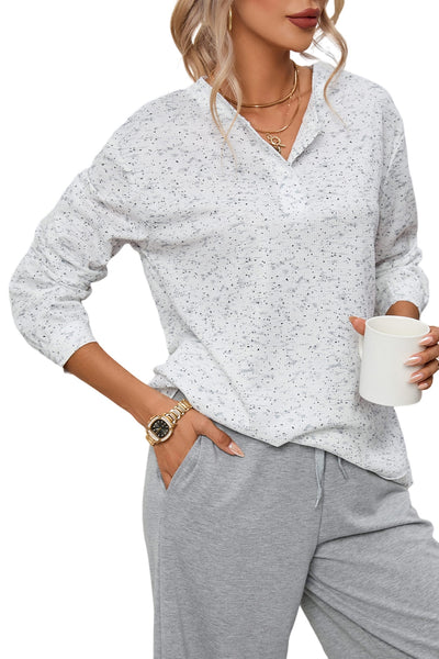 Gray Slouchy Heather Rib Knit Long Sleeve Henley