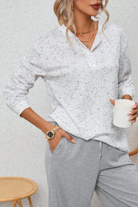 Gray Slouchy Heather Rib Knit Long Sleeve Henley