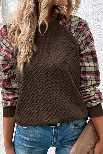 Brown Plaid Raglan Sleeve