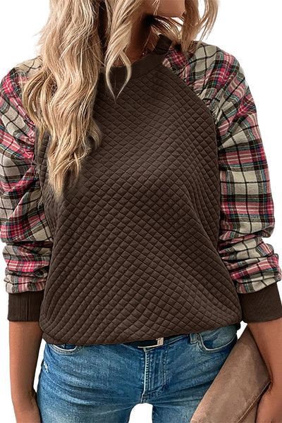 Brown Plaid Raglan Sleeve