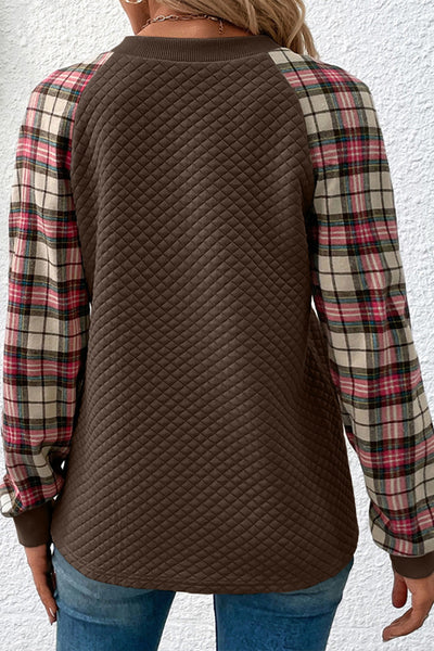 Brown Plaid Raglan Sleeve