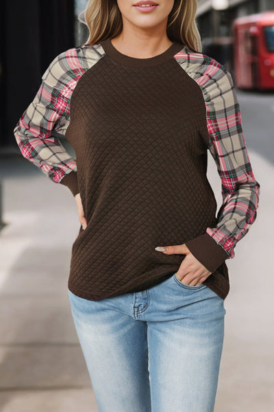 Brown Plaid Raglan Sleeve