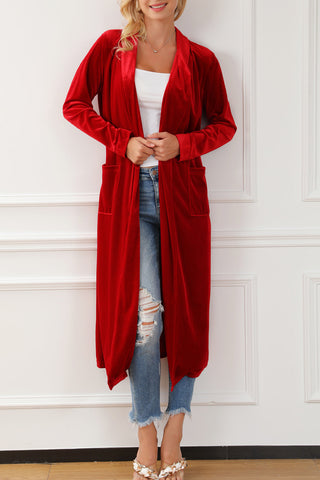 Velvet Open Front Pocketed Long Duster