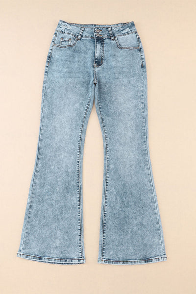 Sky Blue Subtle Ripped Detail Flare Bottom Jean