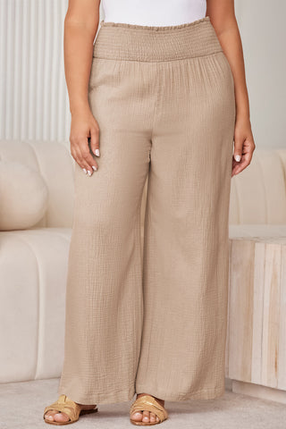 Smocked Waist Crinkled Wide Leg Pants