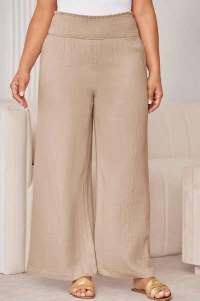 Smocked Waist Crinkled Wide Leg Pants