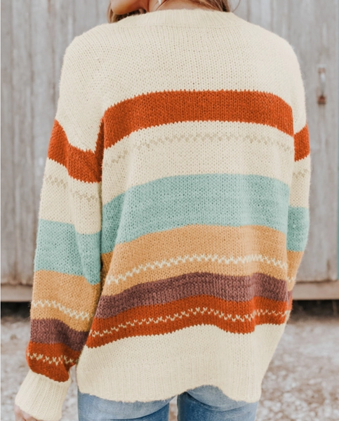 Colorblock Stripe Crew Neck Sweater