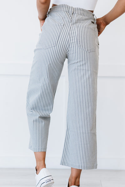 Kancan Emerson Pinstripe Wide Leg Cropped Jeans