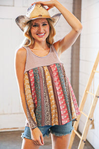 Boho Rayon Two-Tone Baby Doll Back Tie Tank