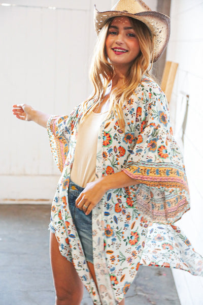 Bohemian Ruffle Sleeve Rayon Challis Open Kimono