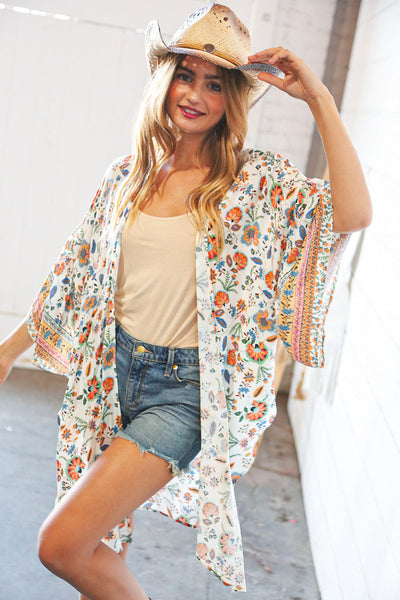 Bohemian Ruffle Sleeve Rayon Challis Open Kimono