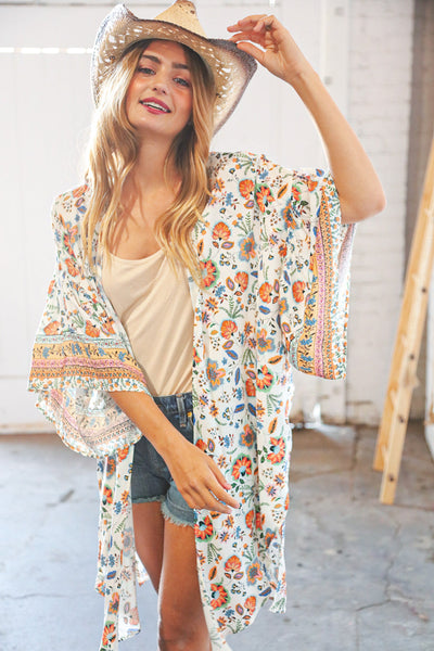 Bohemian Ruffle Sleeve Rayon Challis Open Kimono