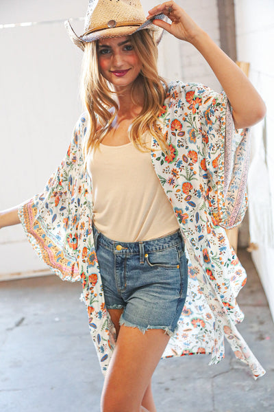 Bohemian Ruffle Sleeve Rayon Challis Open Kimono