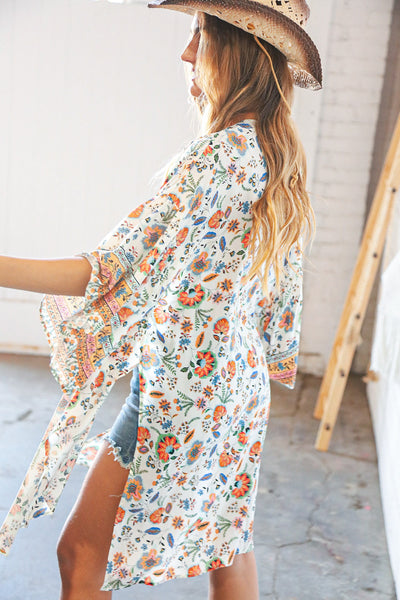 Bohemian Ruffle Sleeve Rayon Challis Open Kimono