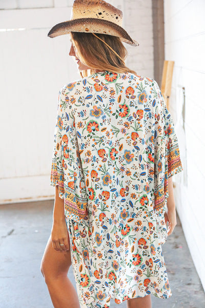 Bohemian Ruffle Sleeve Rayon Challis Open Kimono