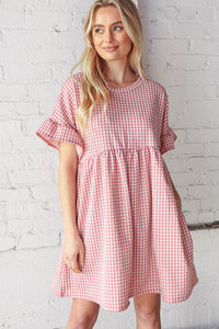 Rose Double Knit Jacquard Plaid Pocketed 3/4 Sleeve Dress