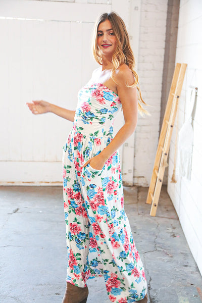 White Floral Sleeveless Pocketed Maxi Dress