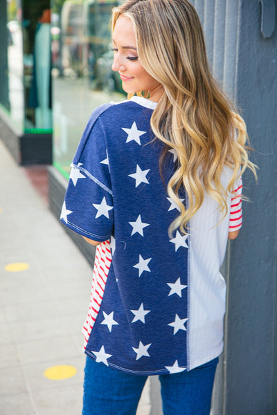 Stars/Stripes American Flag Ribbed Terry Overlock Top