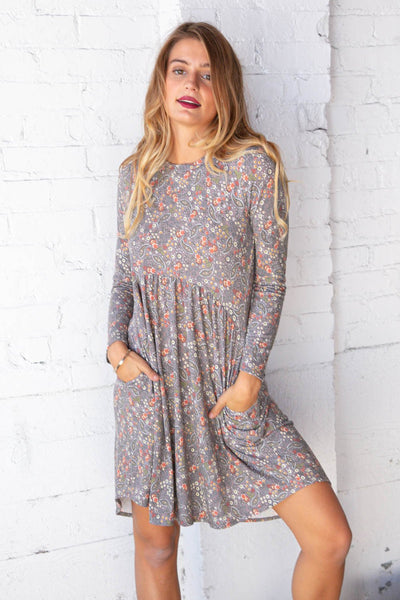 Floral Paisley Damask Pocketed Midi Dress