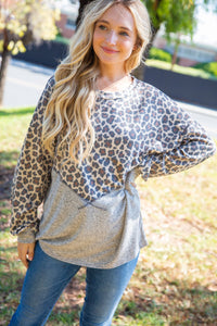 Two Tone Leopard Print Triangle Detail Top