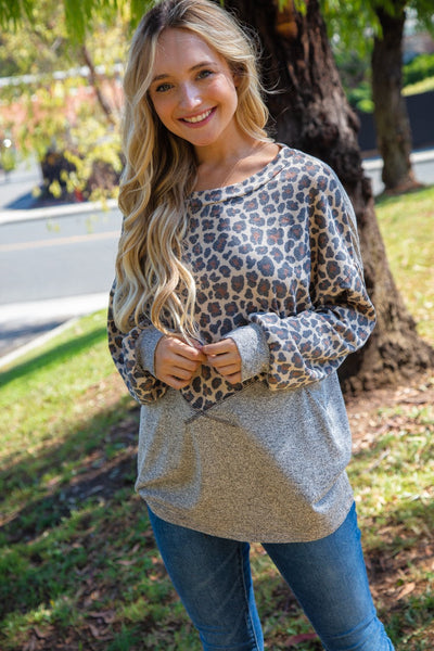 Two Tone Leopard Print Triangle Detail Top