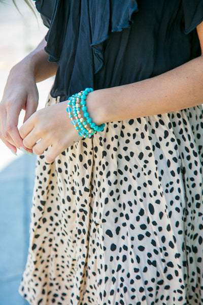 Mint and Gold Ball Beaded Stackable Bracelet Set