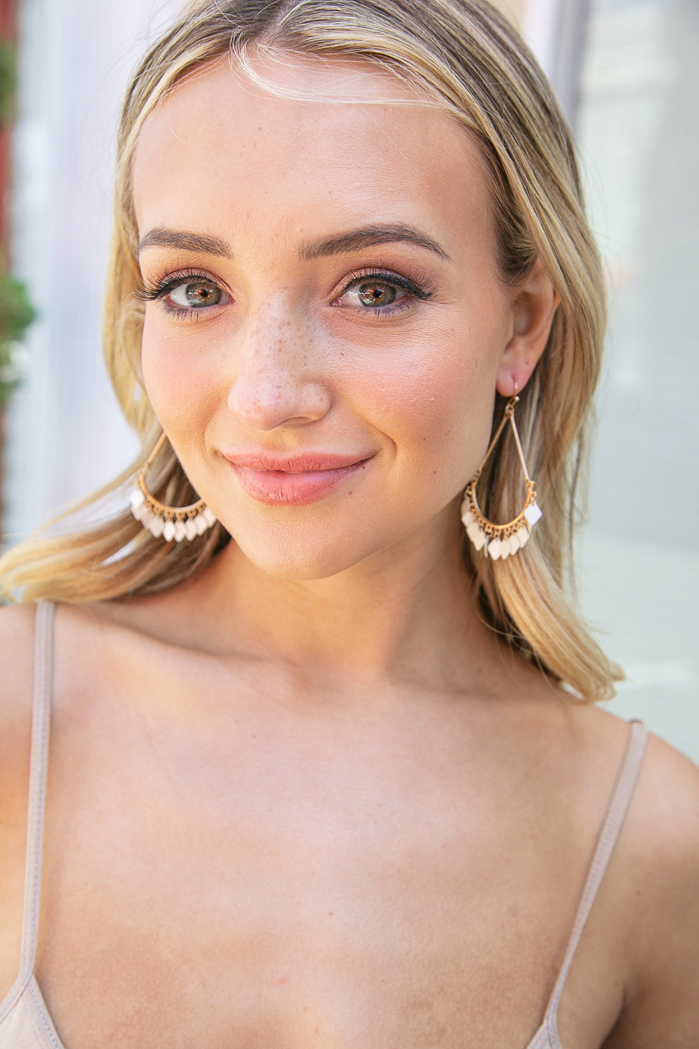 White Chandelier Fringe Teardrop Dangle Earrings