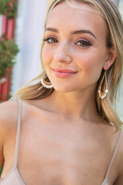 White Chandelier Fringe Teardrop Dangle Earrings