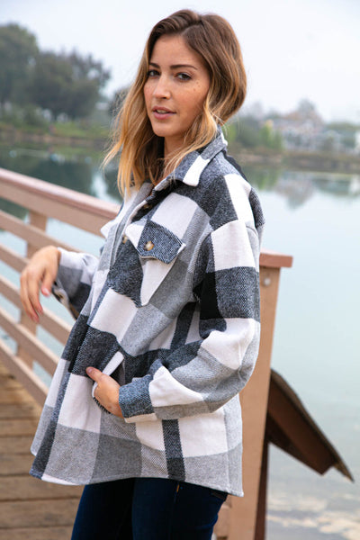 Grey & Black Plaid Jacket with Side Pockets