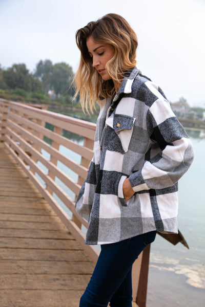 Grey & Black Plaid Jacket with Side Pockets