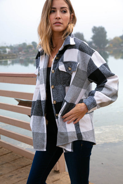 Grey & Black Plaid Jacket with Side Pockets