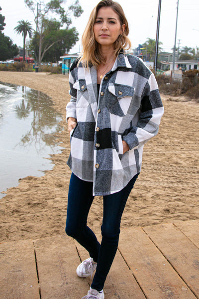 Grey & Black Plaid Jacket with Side Pockets