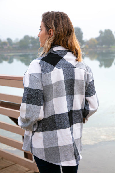 Grey & Black Plaid Jacket with Side Pockets