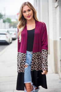 Two Tone Leopard Print Color Block Cardigan