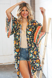 Navy Boho Paisley Rayon Challis Open Kimono