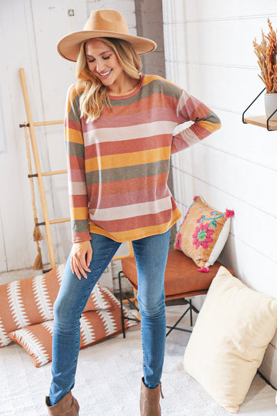 Sage Multicolor Wide Stripe French Terry Pullover