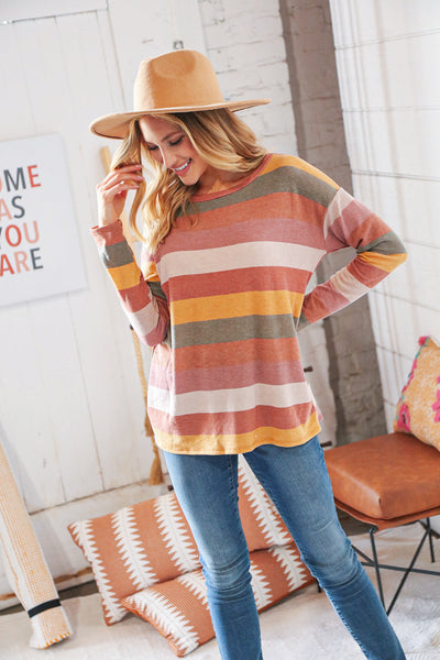 Sage Multicolor Wide Stripe French Terry Pullover