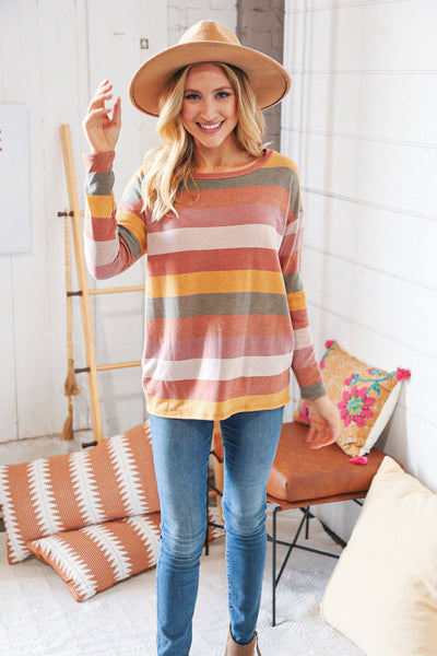 Sage Multicolor Wide Stripe French Terry Pullover