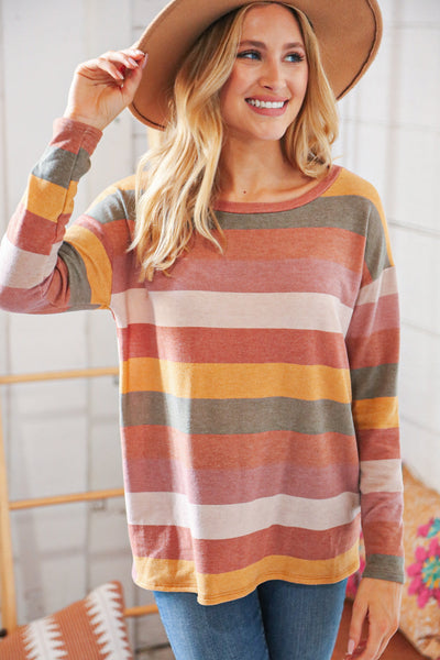 Sage Multicolor Wide Stripe French Terry Pullover