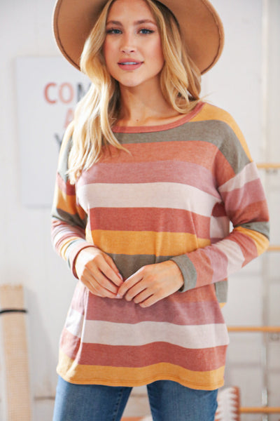 Sage Multicolor Wide Stripe French Terry Pullover