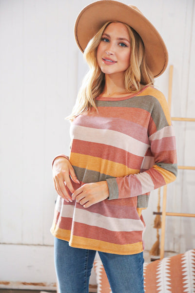 Sage Multicolor Wide Stripe French Terry Pullover