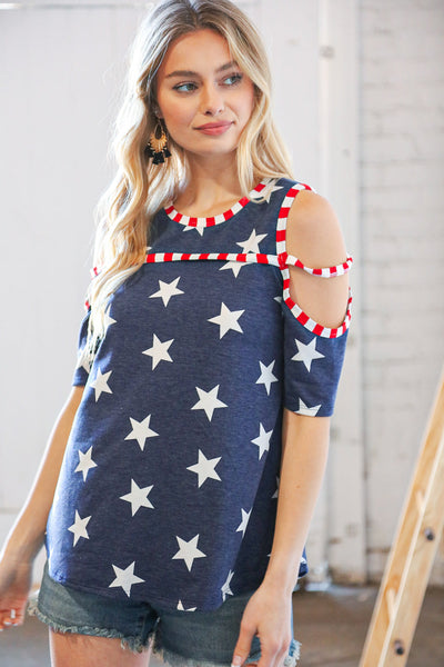 Stars and Stripes Patriotic Cold Shoulder Top