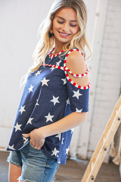 Stars and Stripes Patriotic Cold Shoulder Top