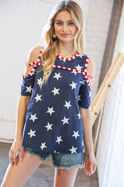 Stars and Stripes Patriotic Cold Shoulder Top