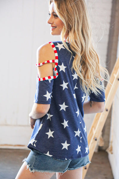 Stars and Stripes Patriotic Cold Shoulder Top