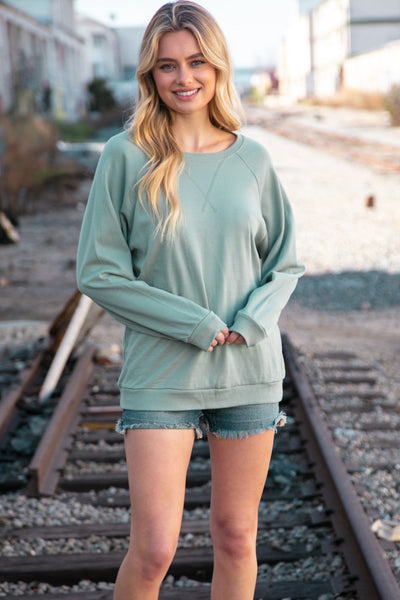 Mint Cotton Raglan Reverse Cross Stitch Pullover