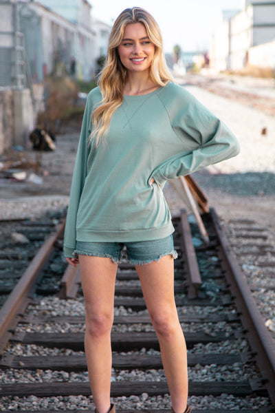 Mint Cotton Raglan Reverse Cross Stitch Pullover